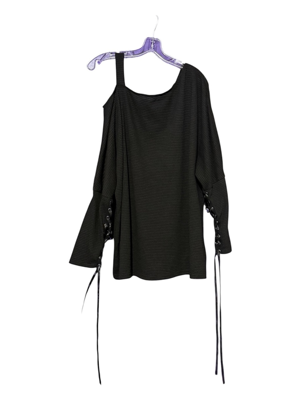 ⚫️ NWOT Black Asymmetric One-Shoulder Top with Lace-Up Sleeves